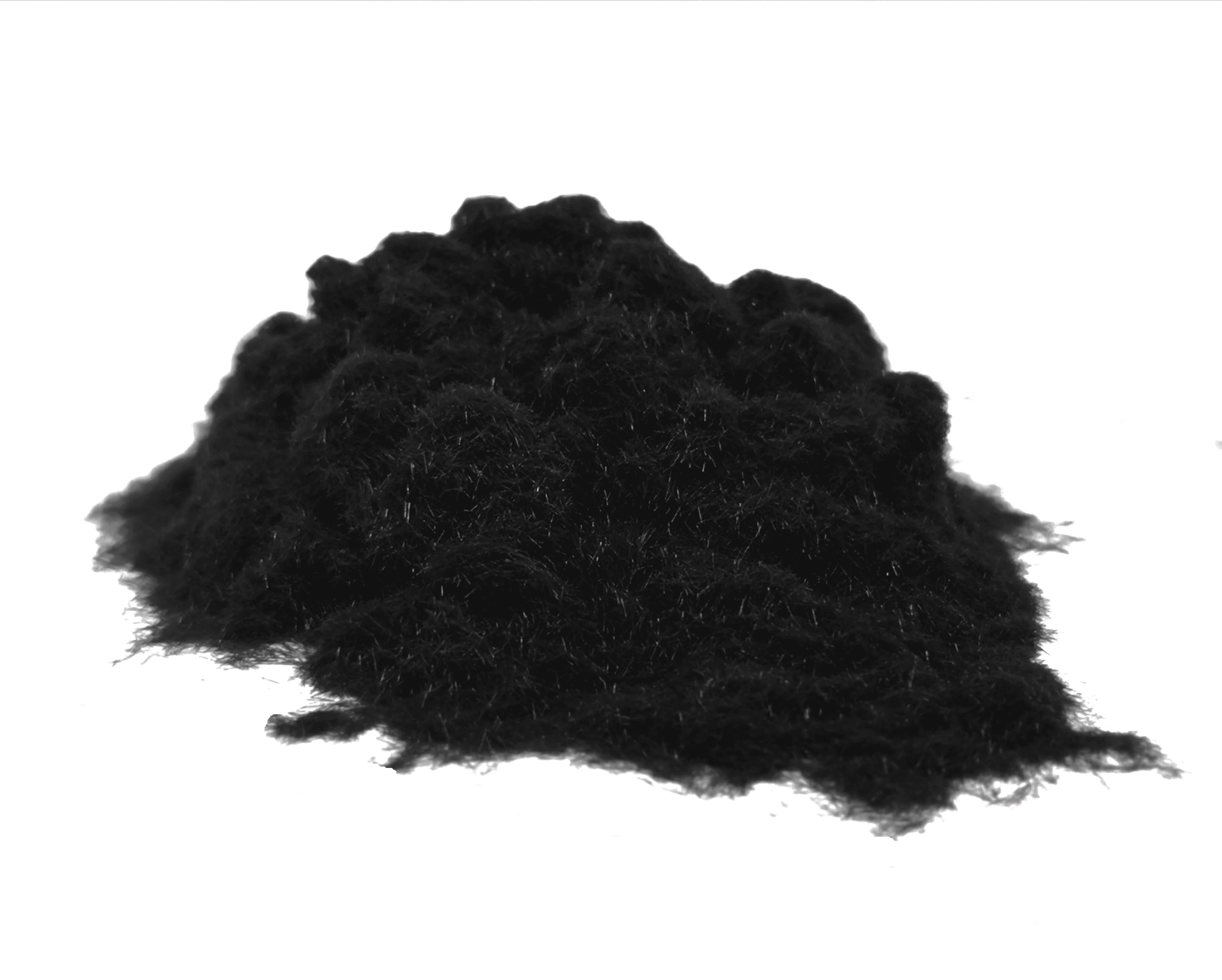Pile of loose Black Nylon Flocking Fibres in 1mm. 