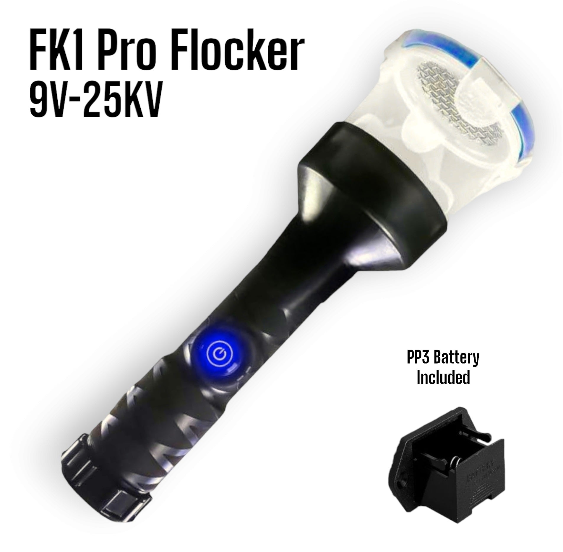 The FK1-Pro Flocking Applicator, a portable handheld tool used in DIY flocking to electrostatically charge and apply flock fibres.