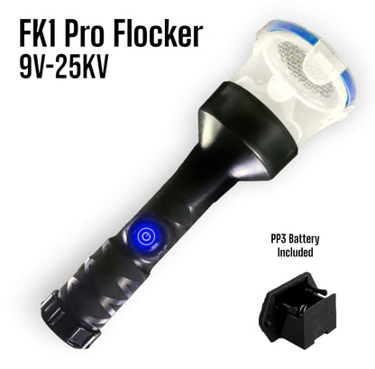 The FK1-Pro Flocking Applicator, a portable handheld tool used in DIY flocking to electrostatically charge and apply flock fibres.