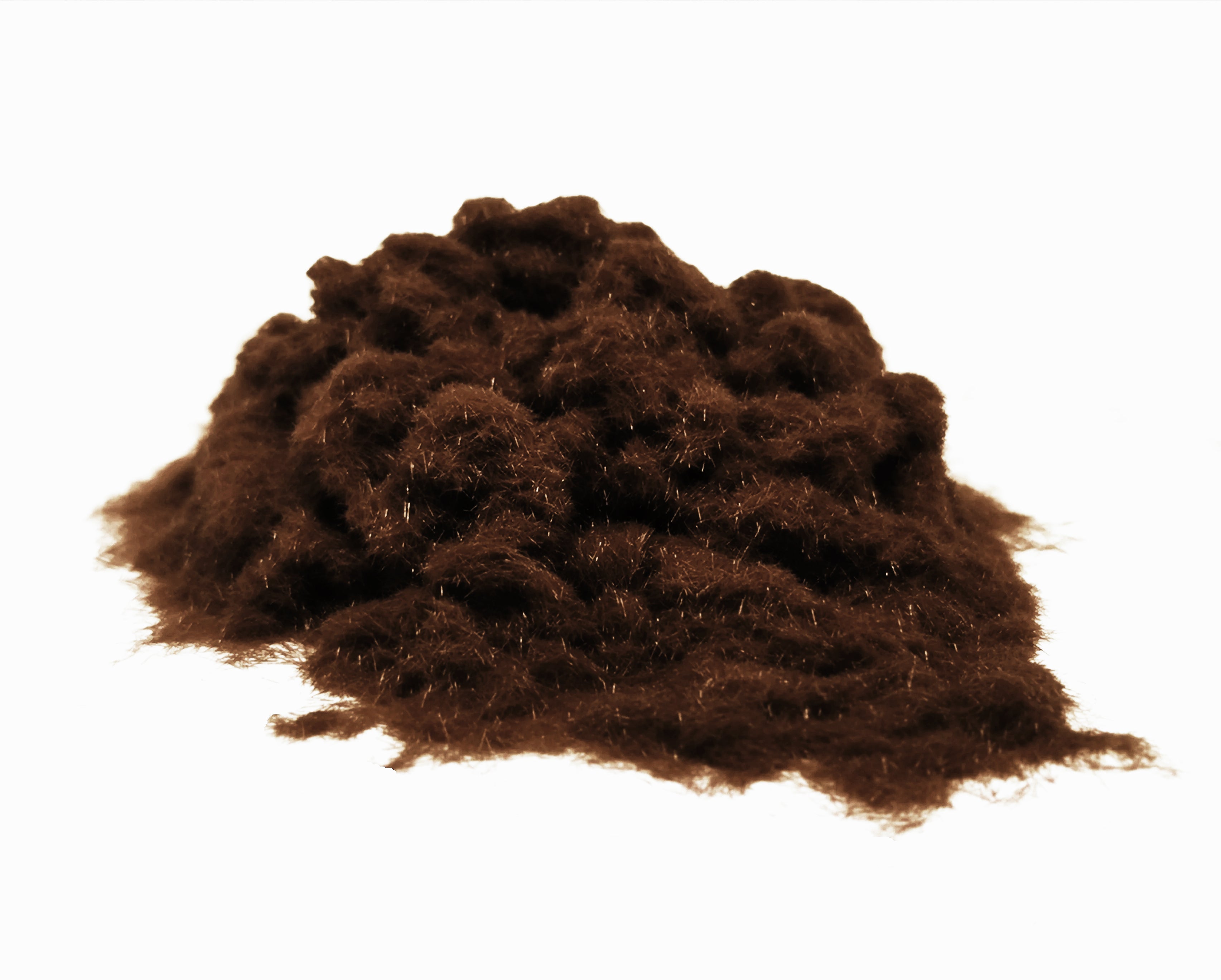 Close-up of a soft, textured pile of Dark Brown 1mm nylon flock fibres, used for DIY flocking projects.