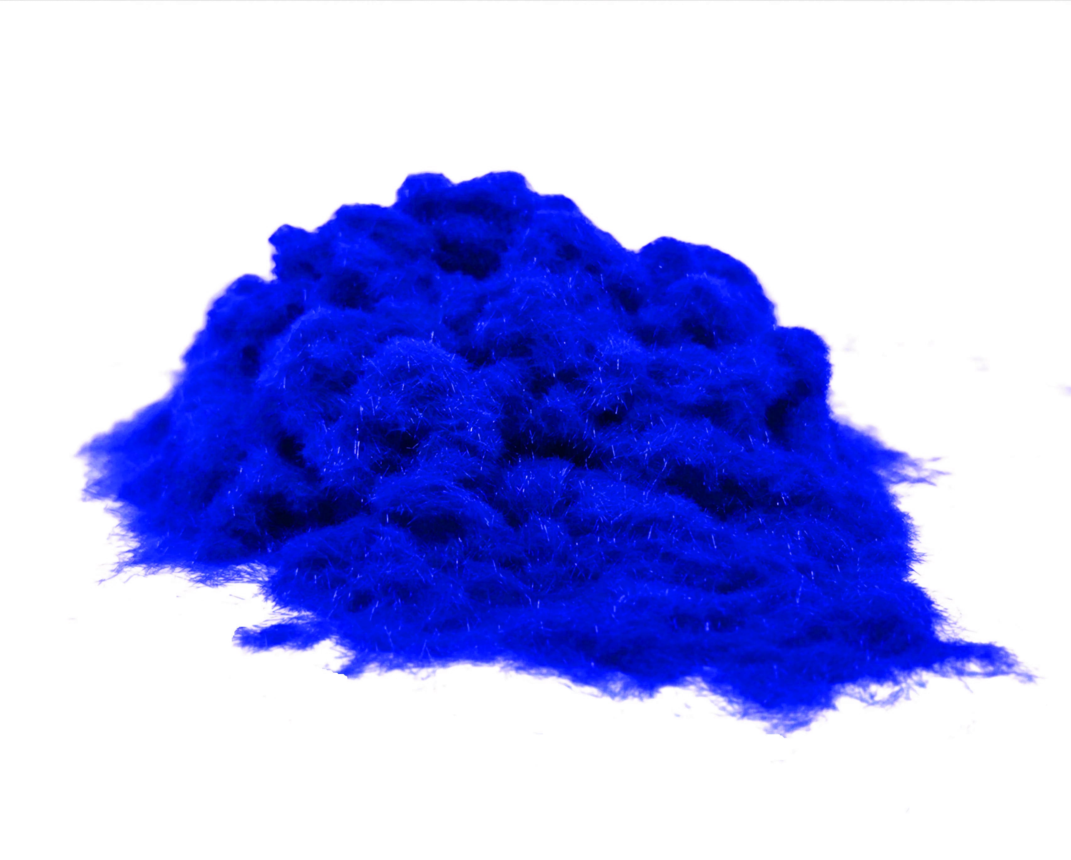 Close-up of a soft, textured pile of Electric Blue 1mm nylon flock fibres, used for DIY flocking projects.