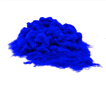 Close-up of a soft, textured pile of Electric Blue 1mm nylon flock fibres, used for DIY flocking projects.