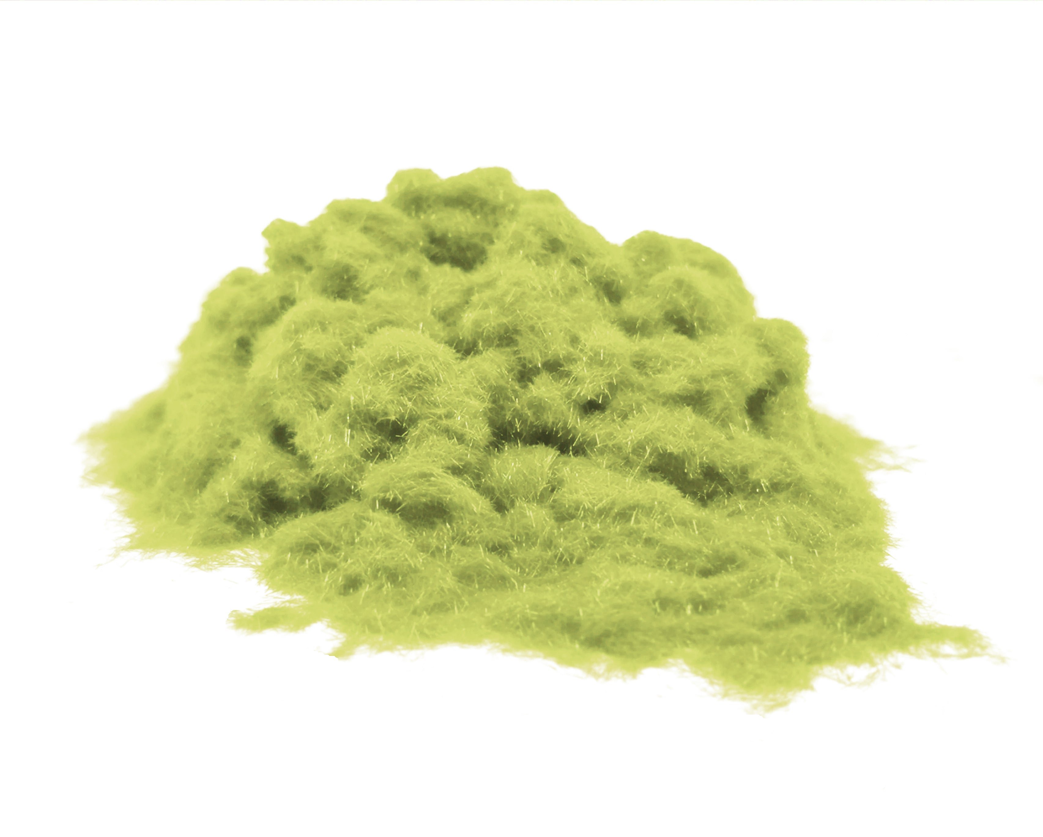 Close-up of a soft, textured pile of Gooseberry Green 1mm nylon flock fibres, used for DIY flocking projects.
