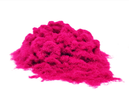 Close-up of a soft, textured pile of Hot Pink 1mm nylon flock fibres, used for DIY flocking projects.