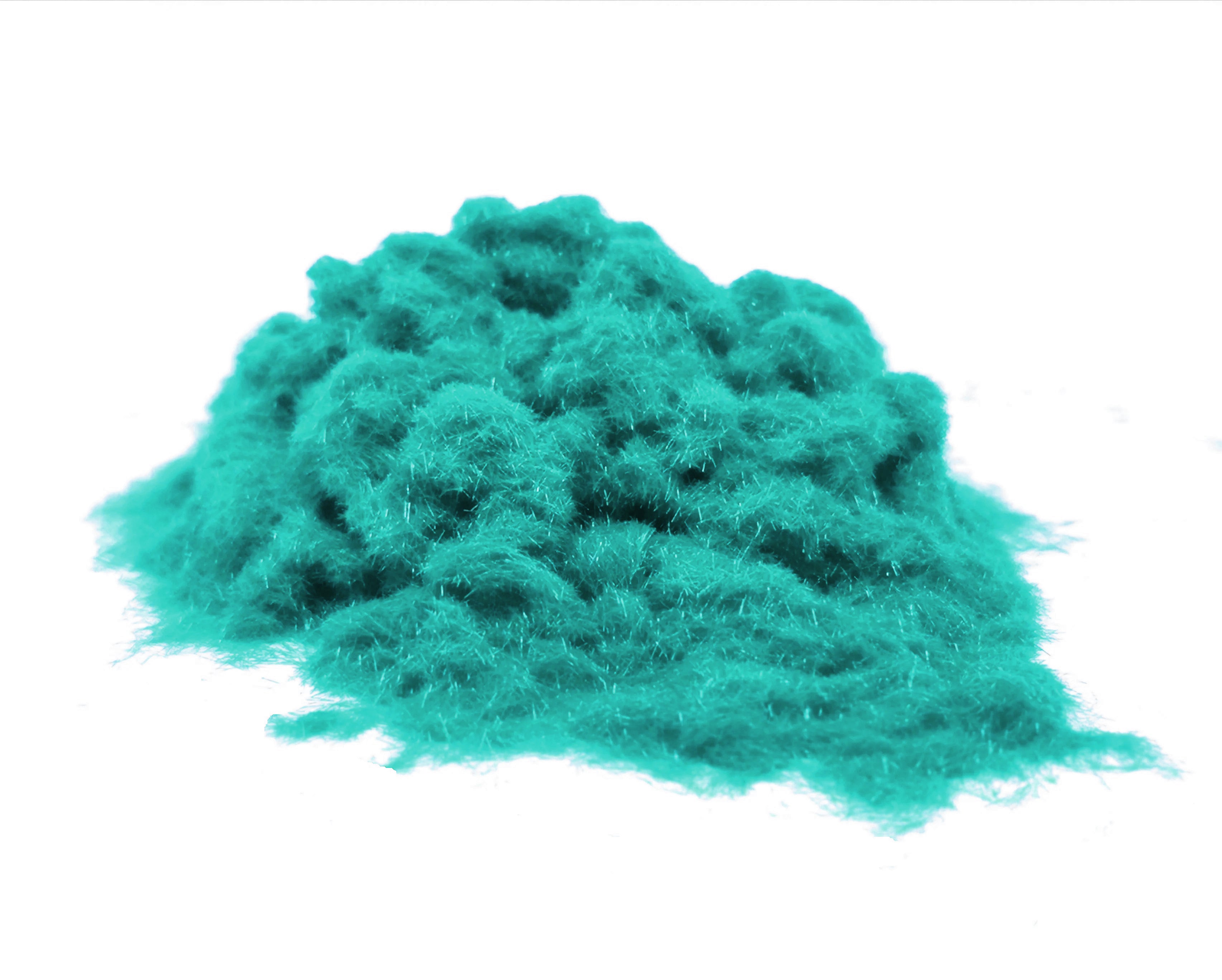 Close-up of a soft, textured pile of Light Turquoise Blue 1mm nylon flock fibres, used for DIY flocking projects.