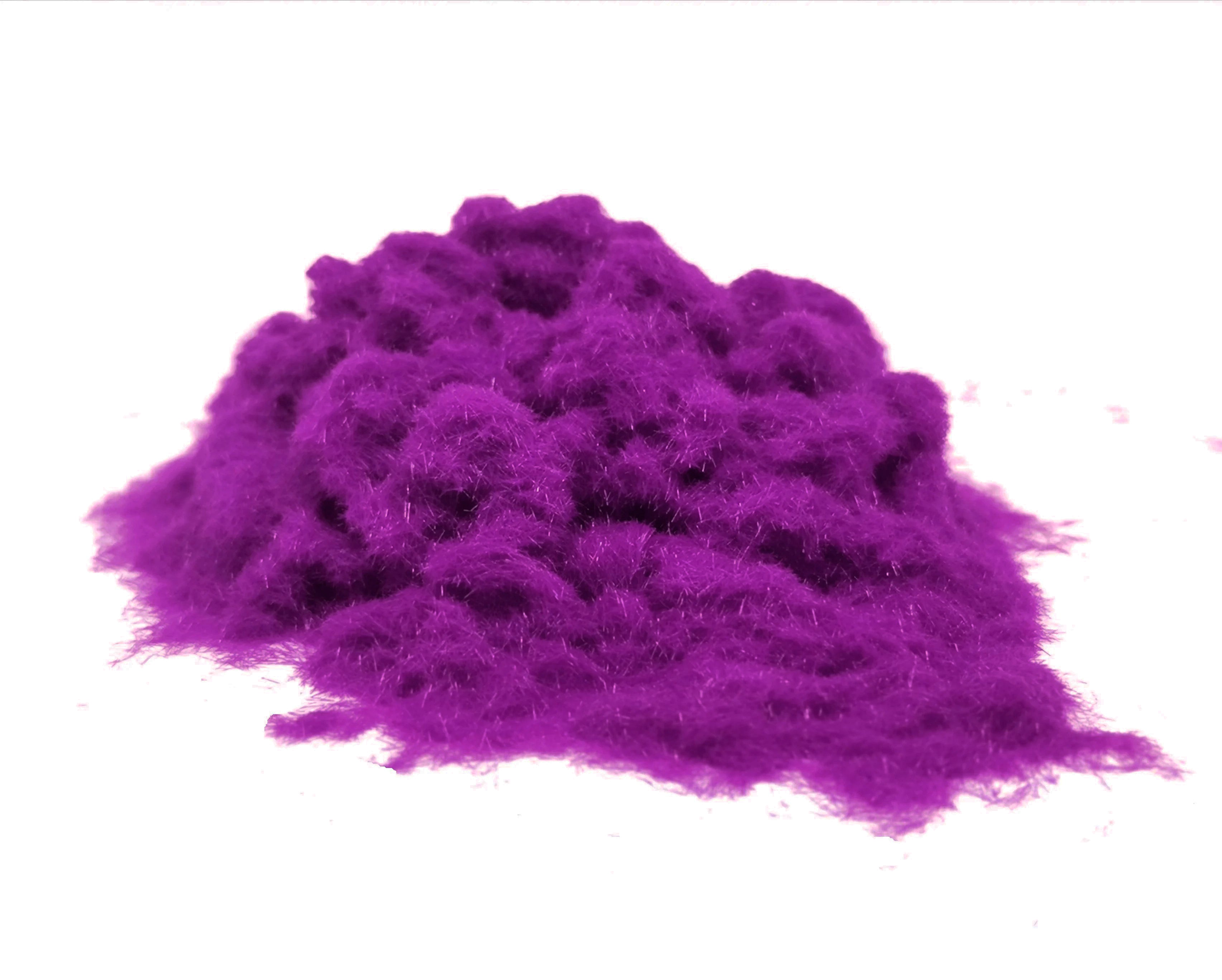Close-up of a soft, textured pile of Purple 1mm nylon flock fibres, used for DIY flocking projects.