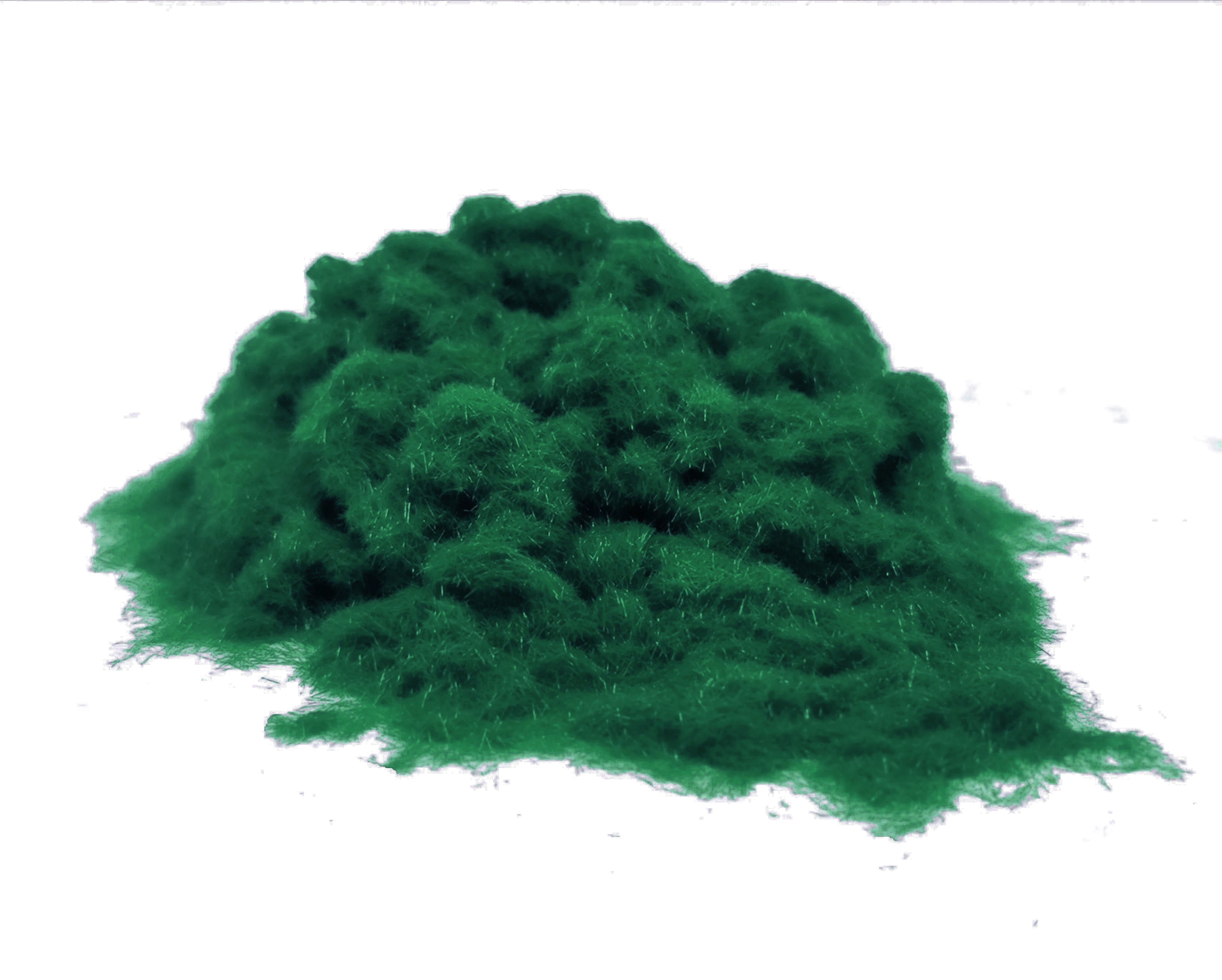 Close-up of a soft, textured pile of Racing Green 1mm nylon flock fibres, used for DIY flocking projects.