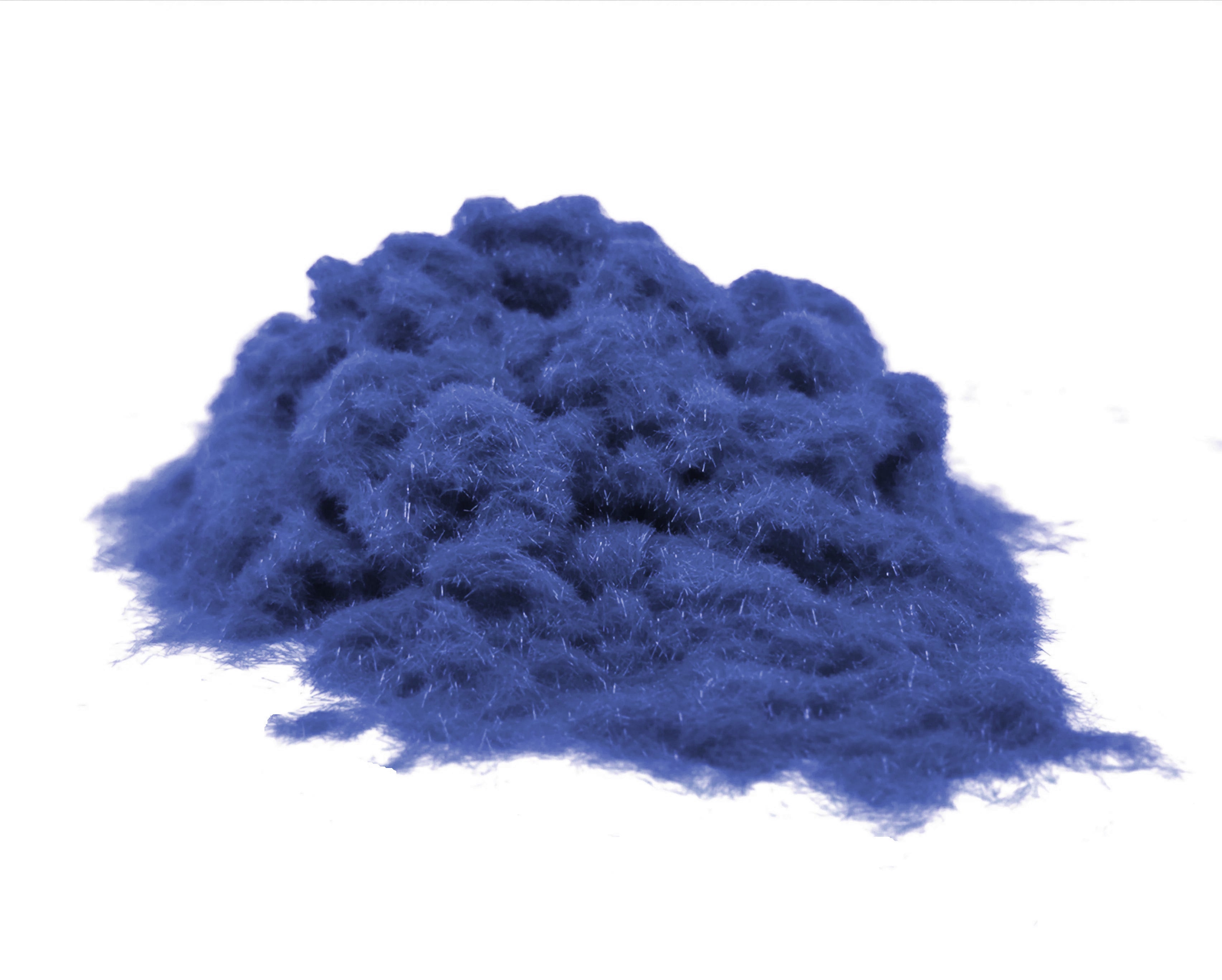 Close-up of a soft, textured pile of Royal Blue 1mm nylon flock fibres, used for DIY flocking projects.