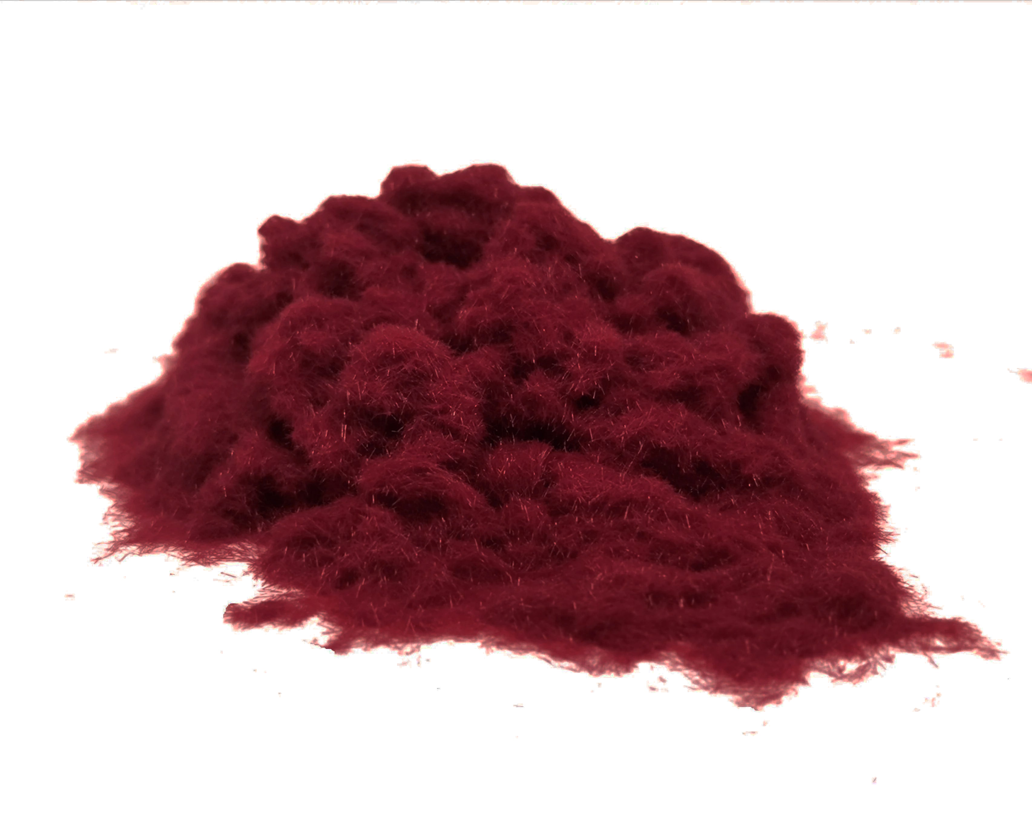 Close-up of a soft, textured pile of Wine Red 1mm nylon flock fibres, used for DIY flocking projects.